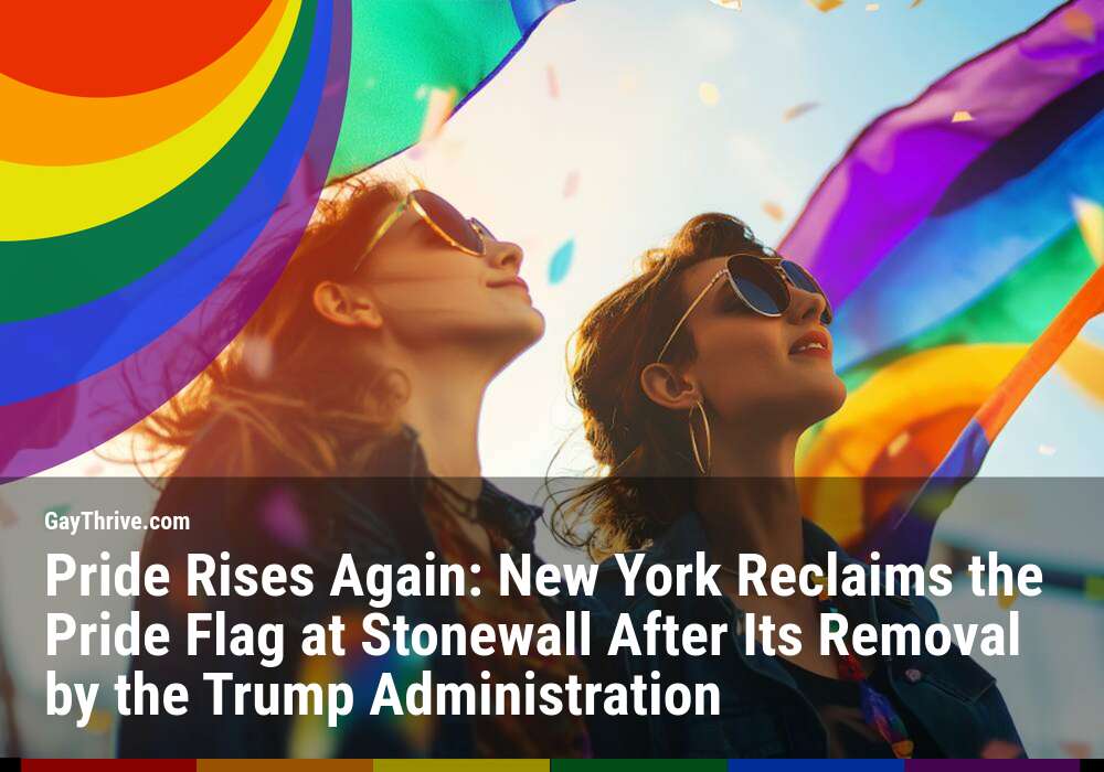 GayThrive banner for : Pride Rises Again: New York Reclaims the Pride Flag at Stonewall After Its Removal by the Trump Administration